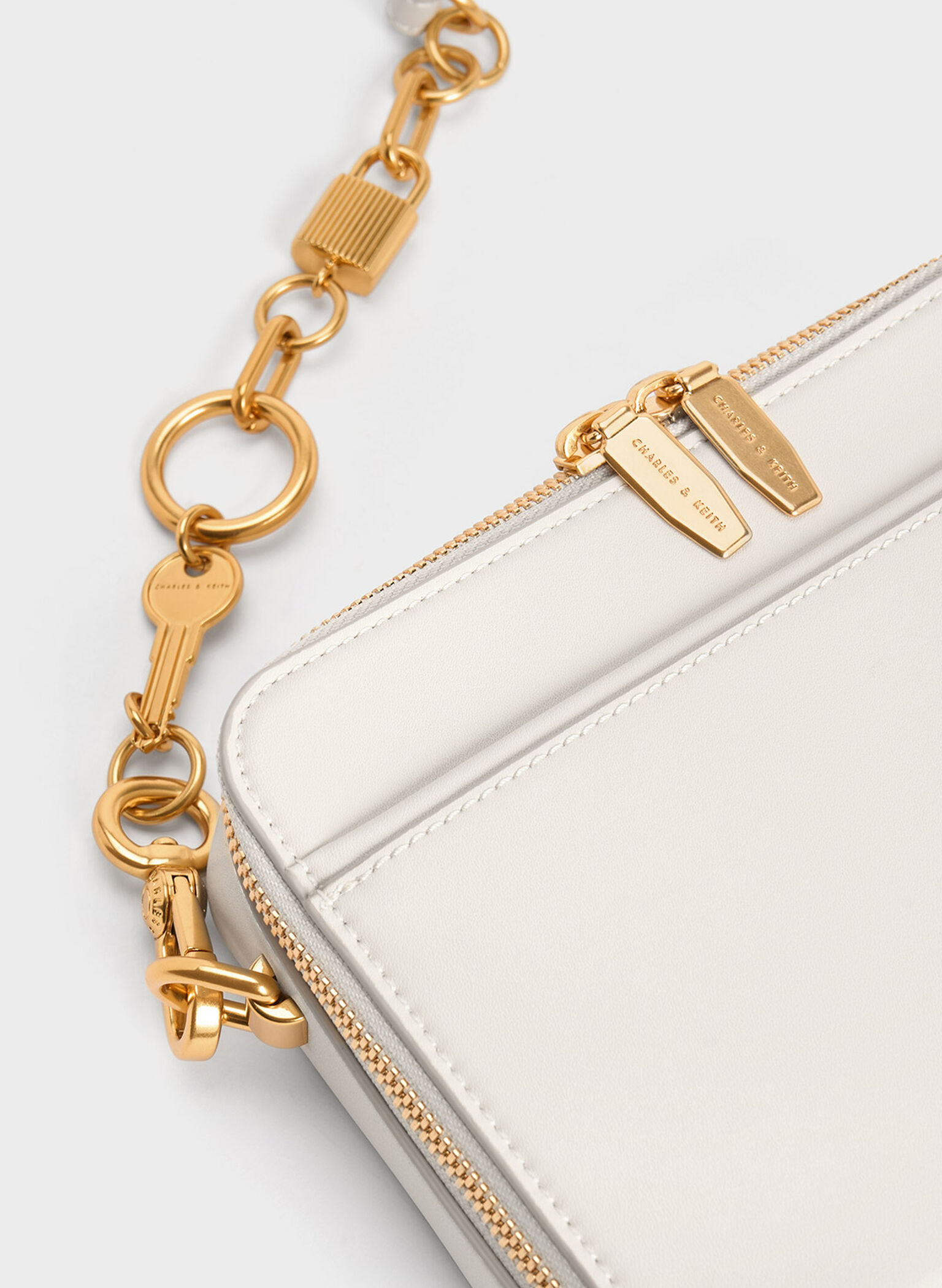 Lock & Key Chain Handle Bag, Cream, hi-res