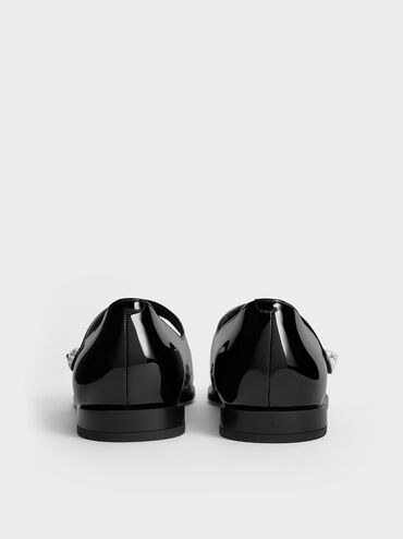 Patent Pearl-Embellished Flower-Buckle Cap-Toe Mary Janes, Black Patent, hi-res