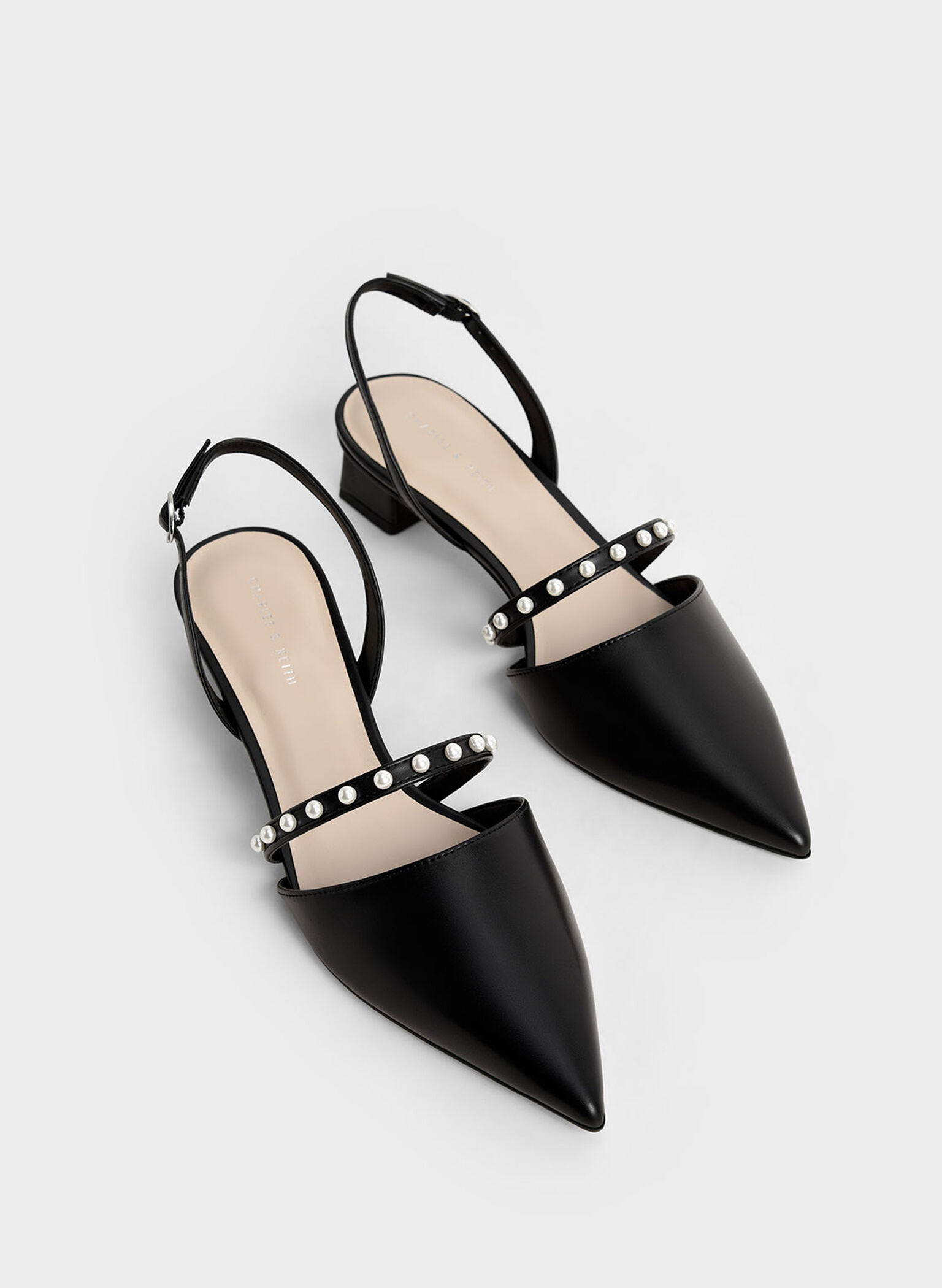 Beaded Slingback Pumps, Black, hi-res