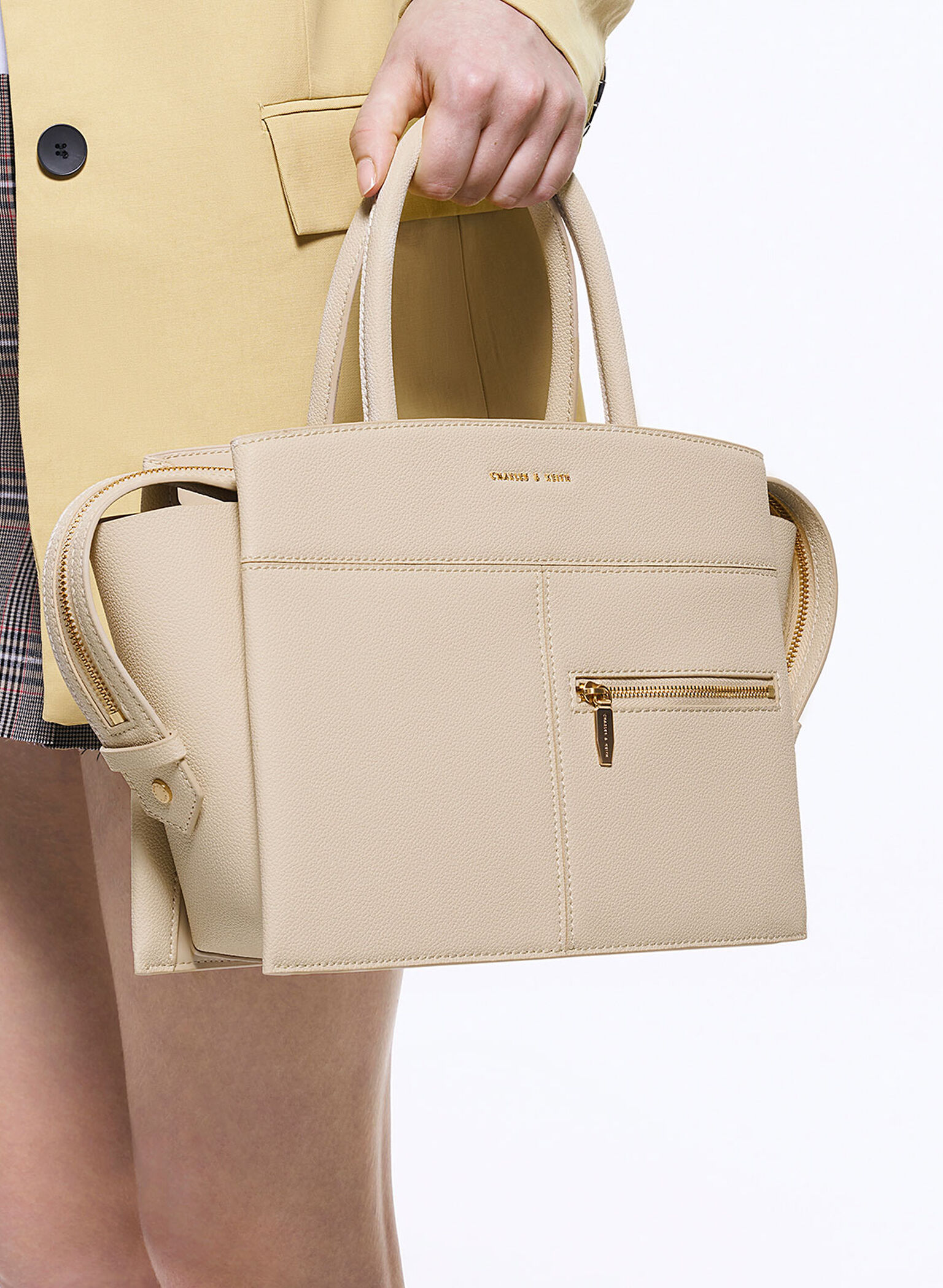 Anwen Trapeze Top Handle Bag, Beige, hi-res