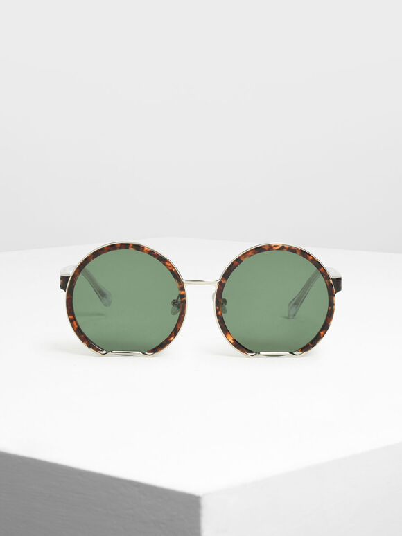 Cut Off Frame Round Sunglasses, T. Shell, hi-res