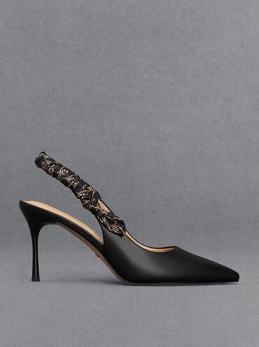Tully Leather Ruched Print Slingback Pumps, Black, hi-res