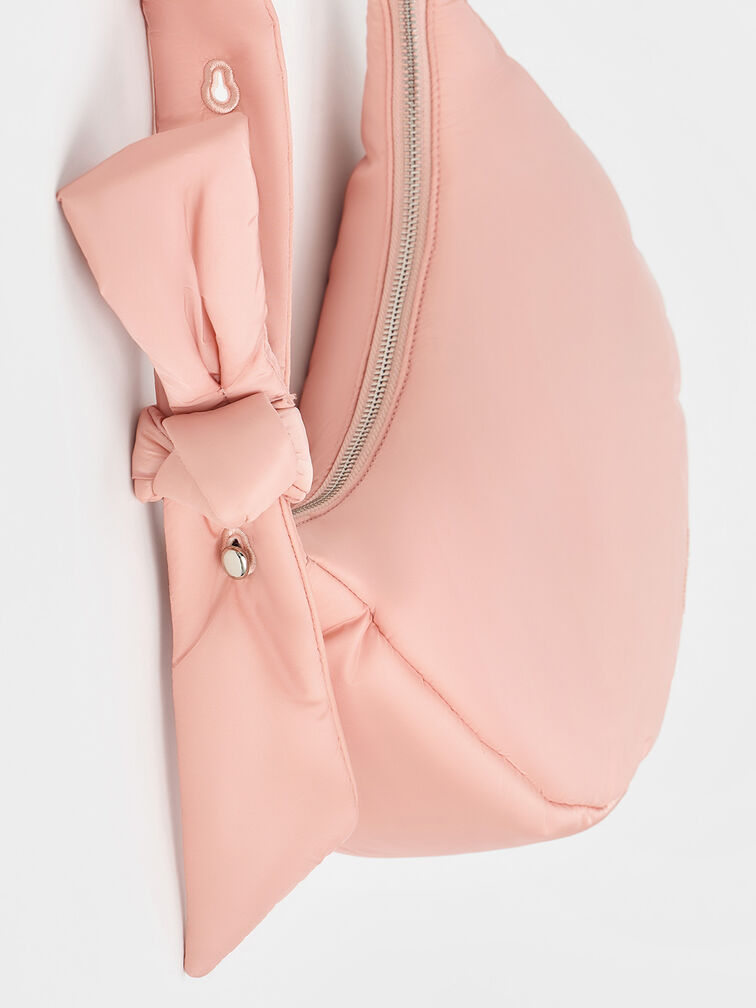 Delilah Nylon Knotted Hobo Bag, Pink, hi-res