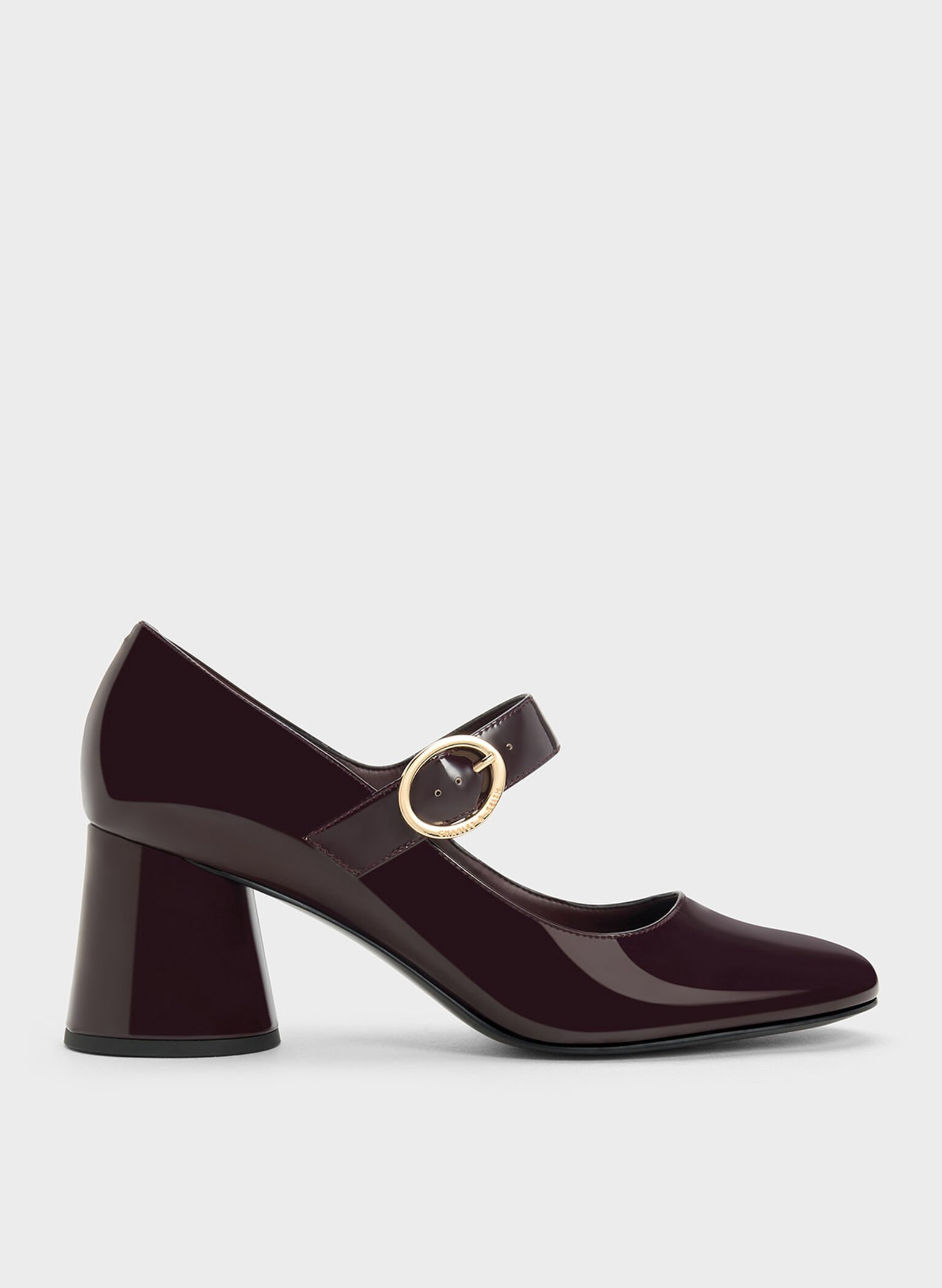 Patent Cylindrical Block Heel Mary Janes, Maroon, hi-res