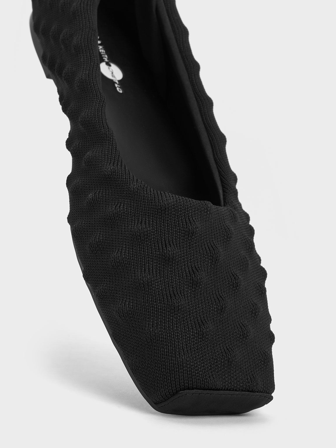 Spike Textured Tie Around Ballet Flats Black Textured
