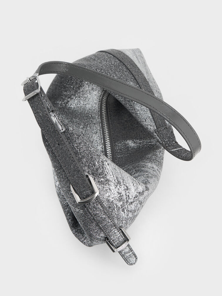 Bryna Denim Curved Hobo Bag, Silver Brushed Denim, hi-res