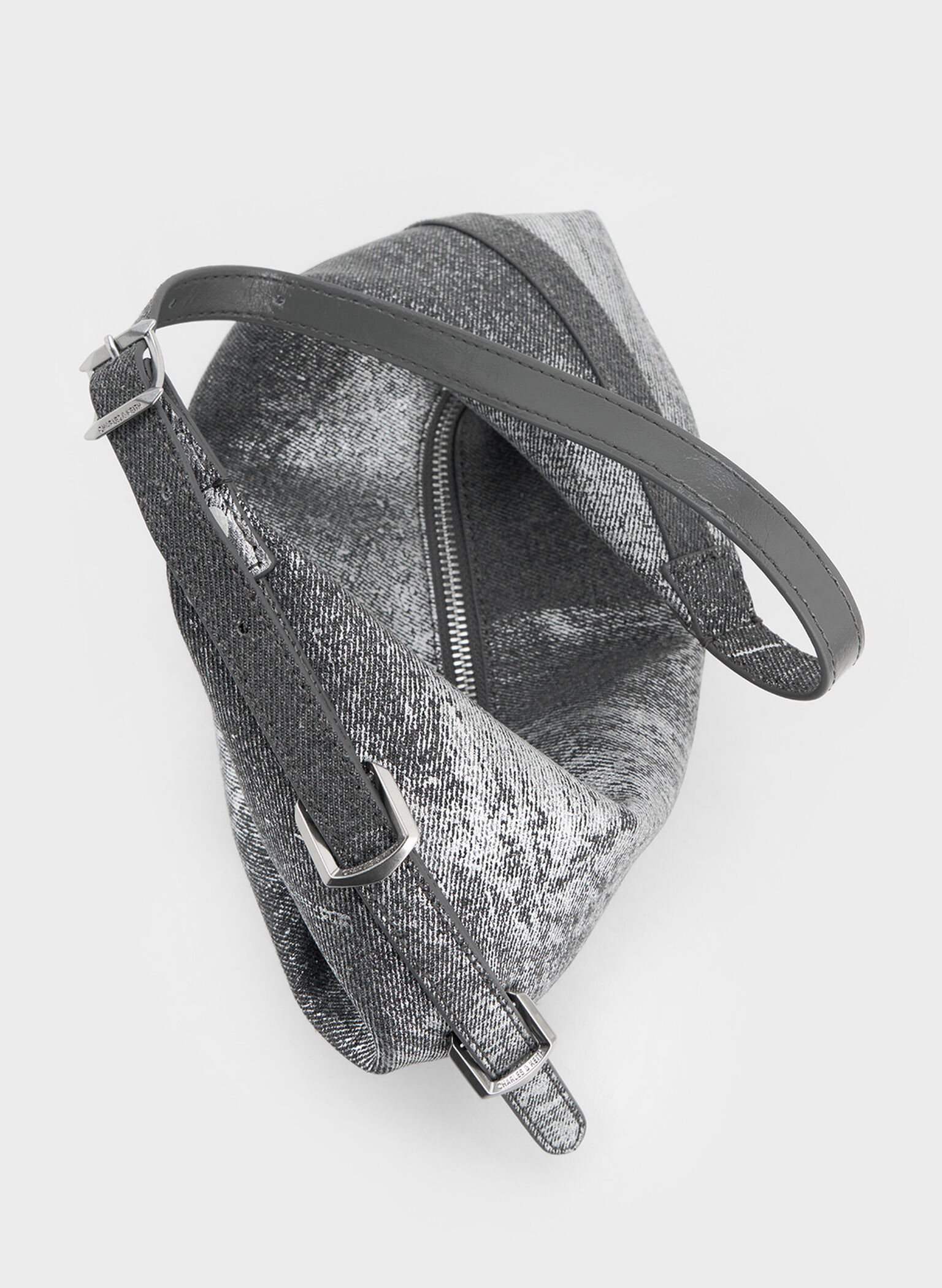Bryna Denim Curved Hobo Bag, Silver Brushed Denim, hi-res
