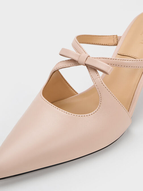 Bow Crossover Gem-Embellished Mules, Nude, hi-res