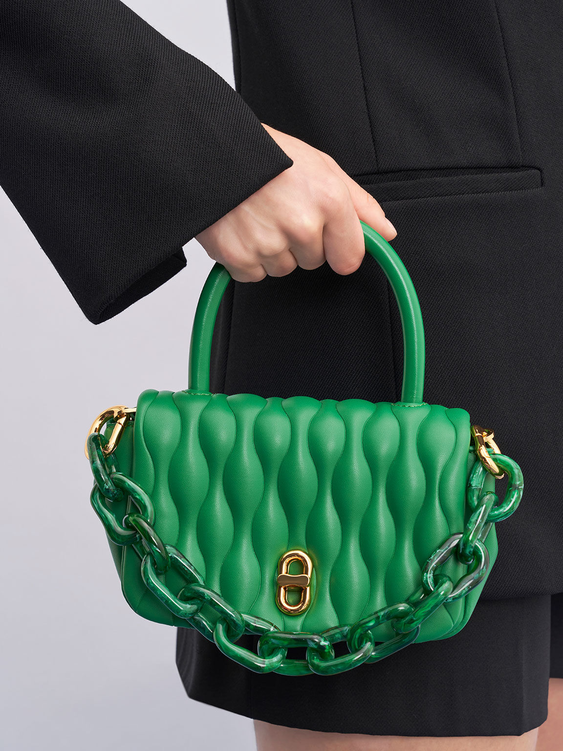 Iva Boxy Top Handle Bag - Green Charles & Keith