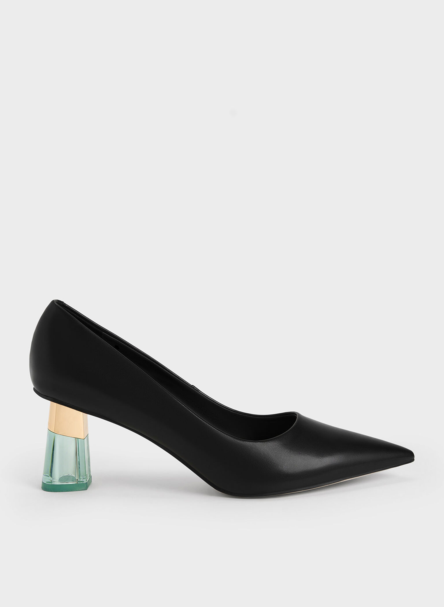 Oleana Metallic-Accent Clear Heel Pumps, Black, hi-res