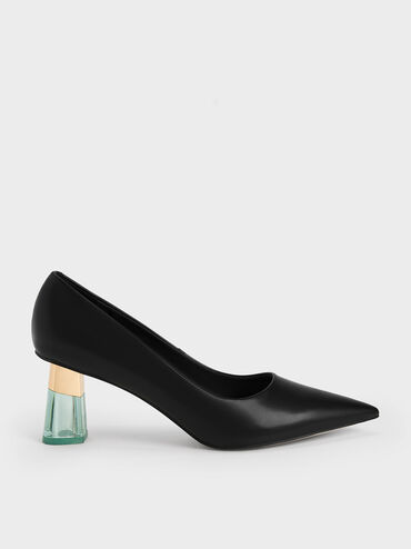 Oleana Metallic-Accent Clear Heel Pumps, Black, hi-res