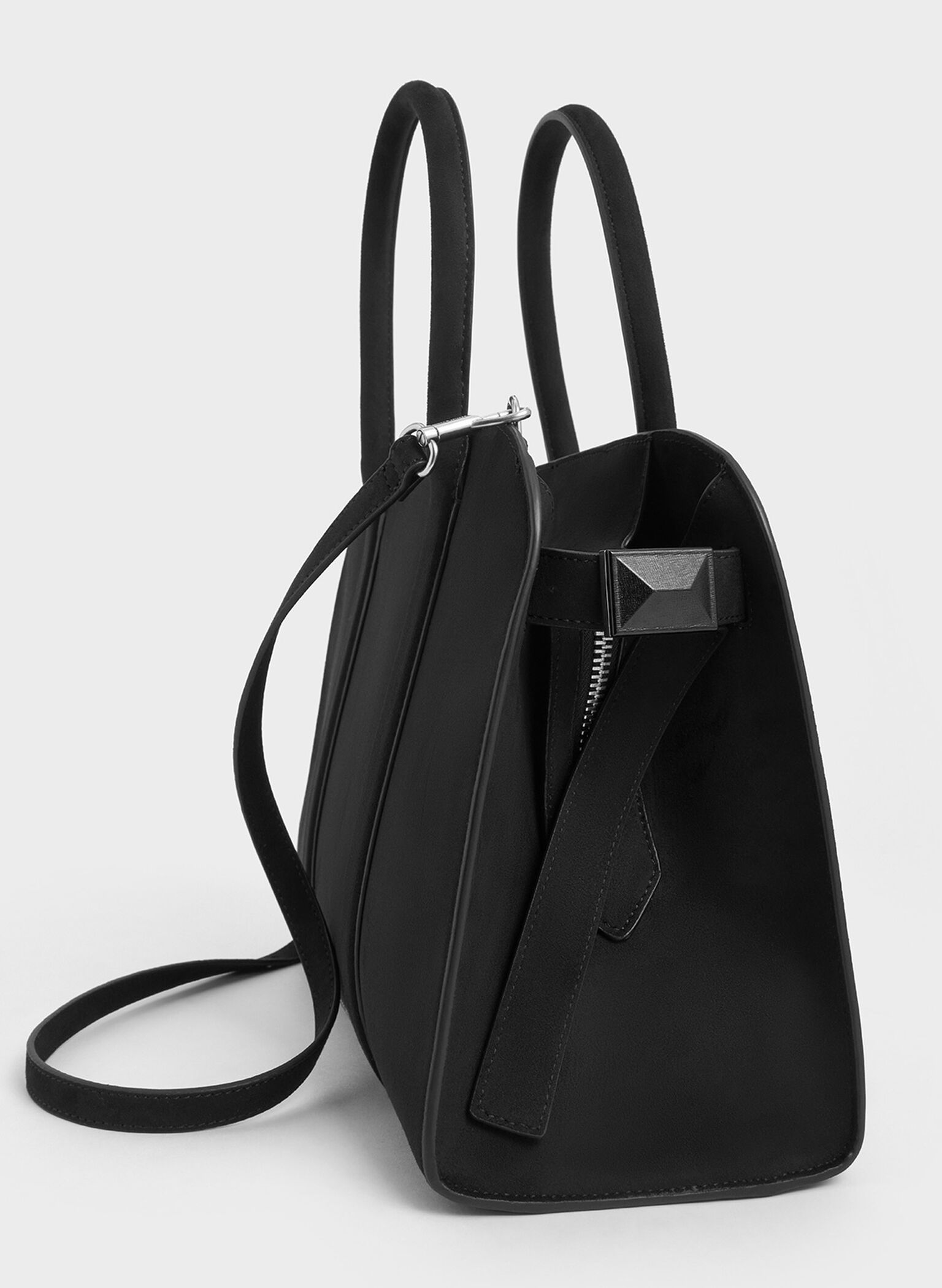 Axel Faux Suede Bowling Bag, Black, hi-res