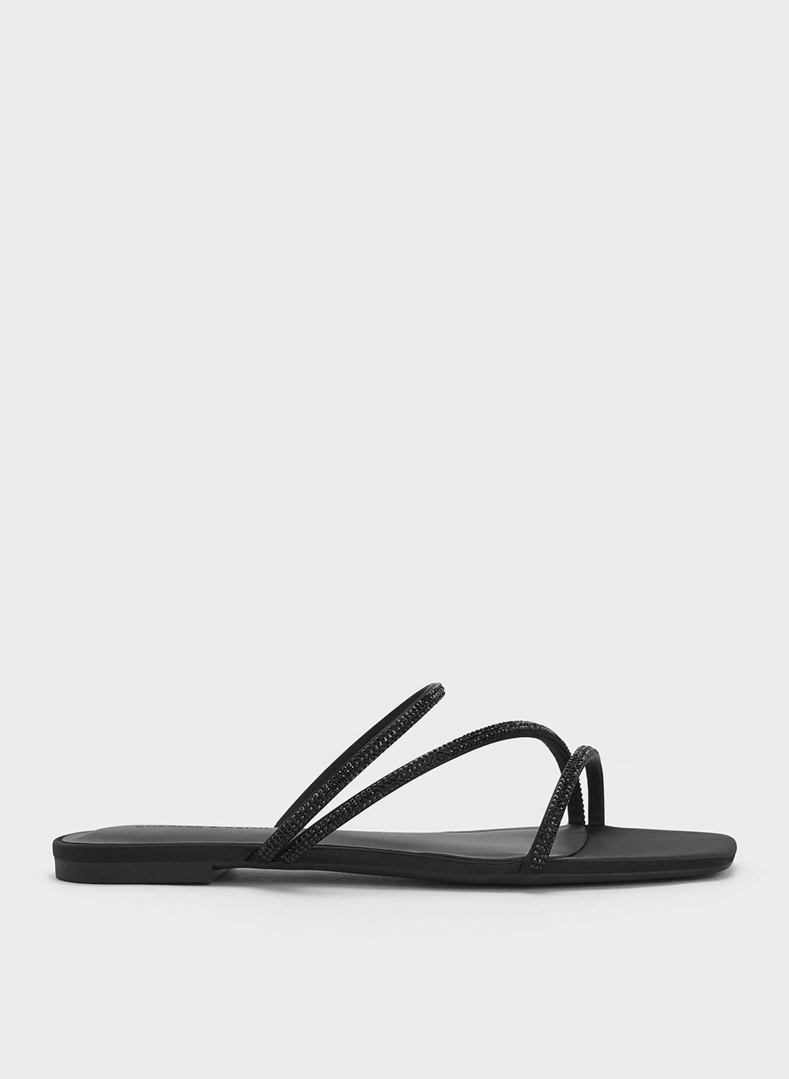 Satin Crystal-Embellished Strappy Sandals, Black Textured, hi-res