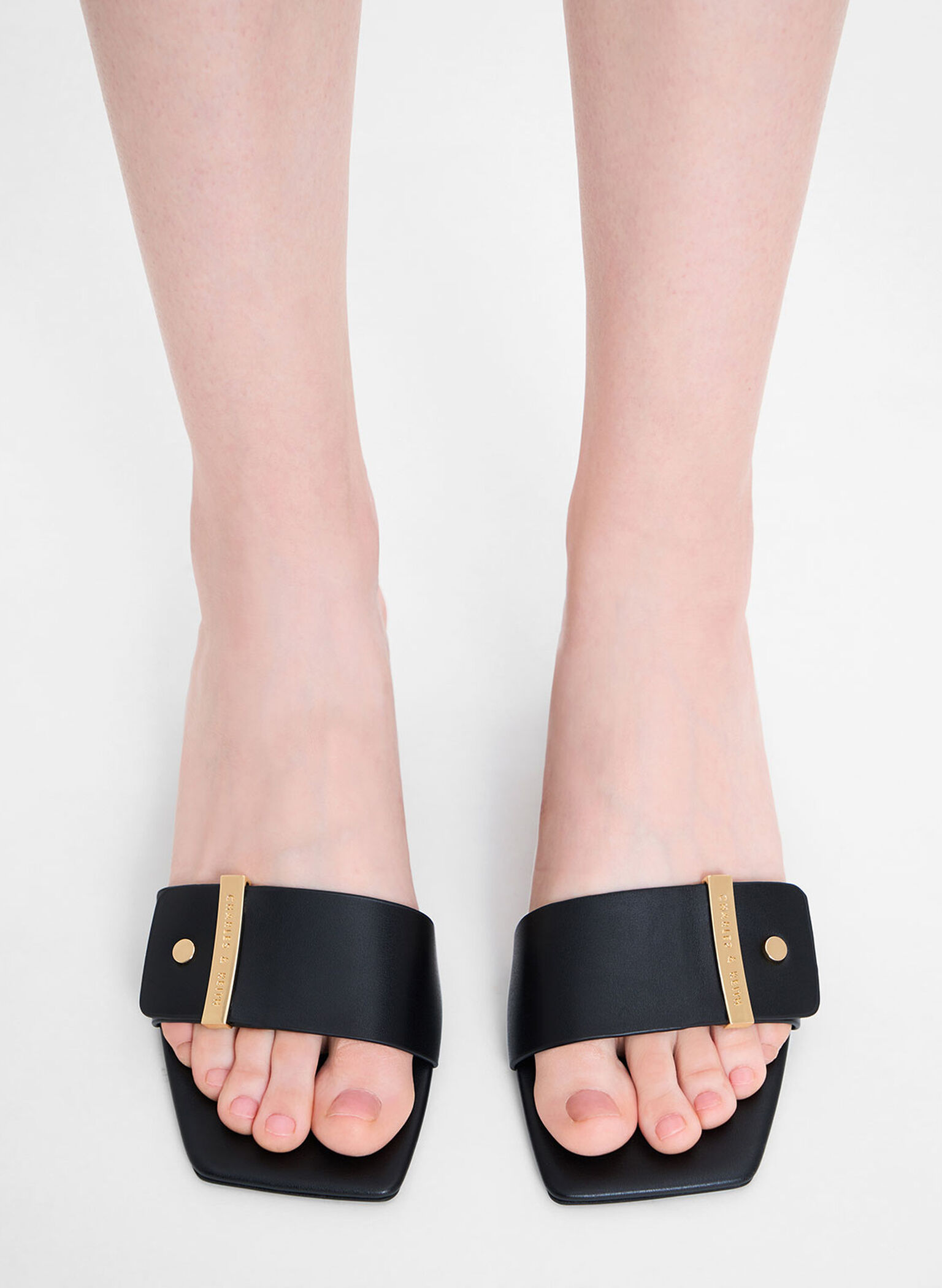 Metallic Accent Square-Toe Wedges, Black, hi-res