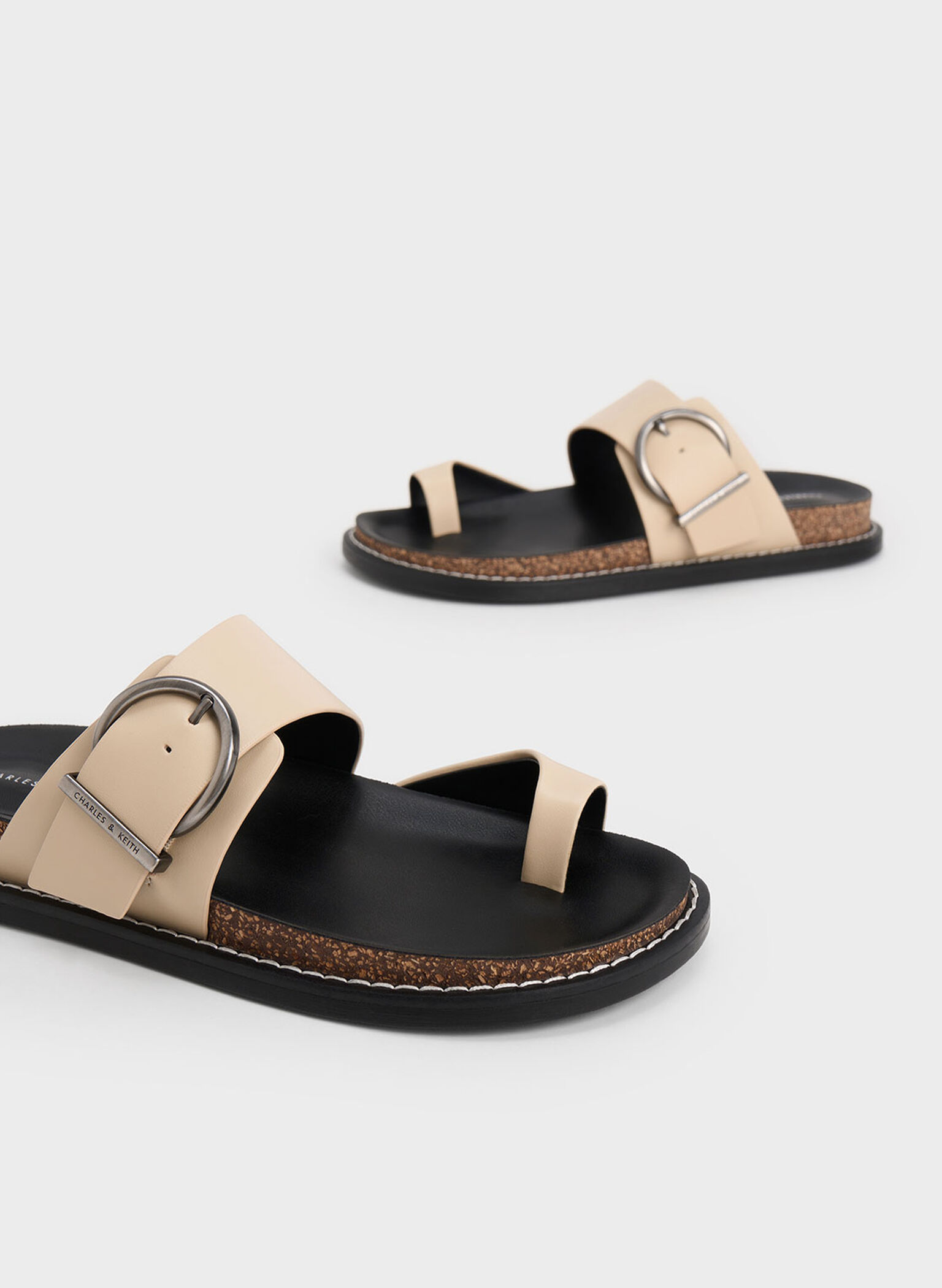 Metallic Buckle Toe-Ring Sandals, Sand, hi-res