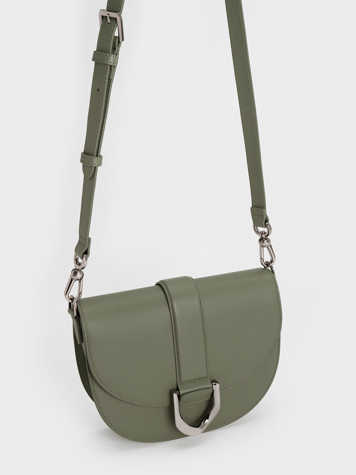 Sage Green Gabine Leather Saddle Bag CHARLES & KEITH UK