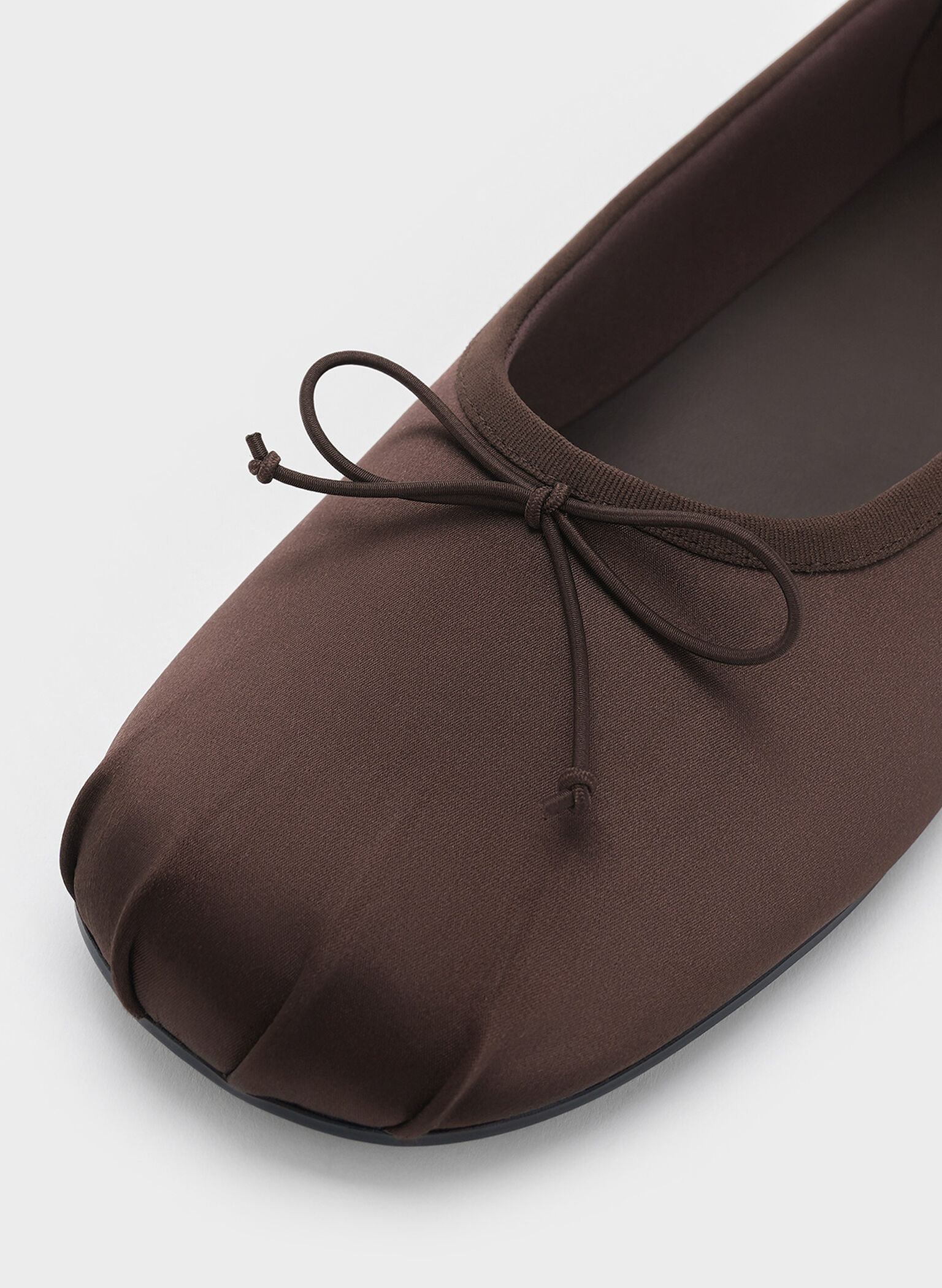 Satin Bow Ballet Flats, Dark Brown, hi-res