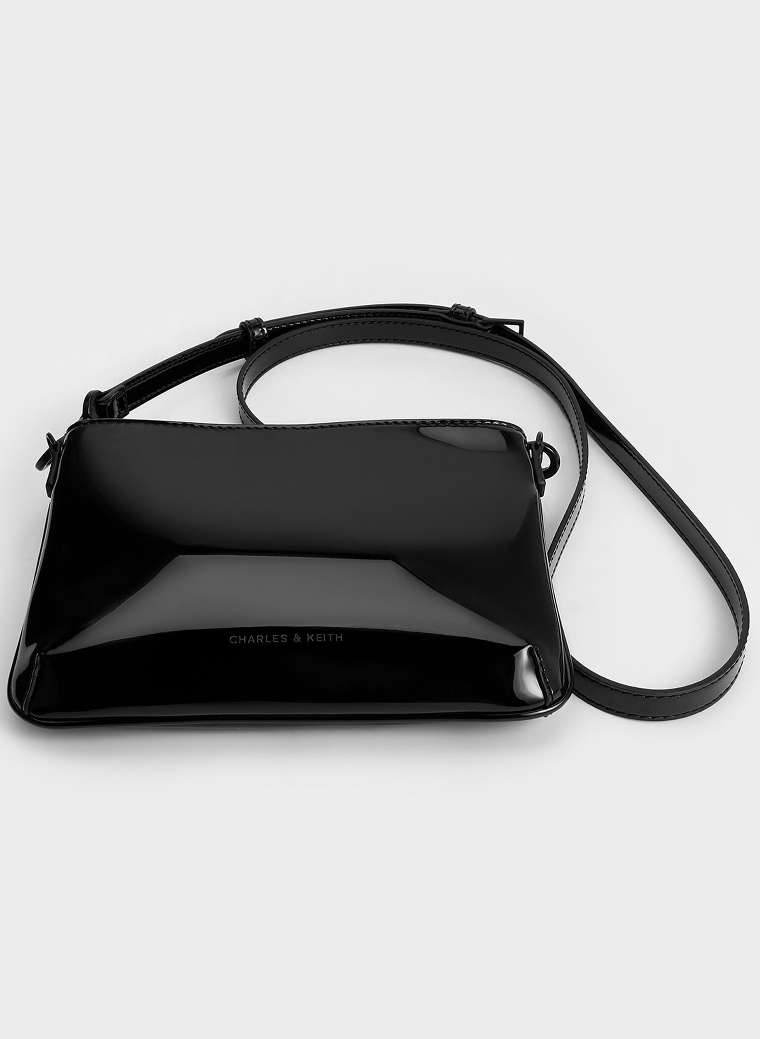 Patent Chain-Handle Shoulder Bag, Jet Black, hi-res