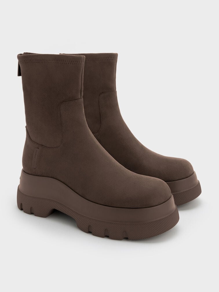 Leoi Faux Suede Back-Zip Chunky Ankle Boots, Dark Brown Textured, hi-res