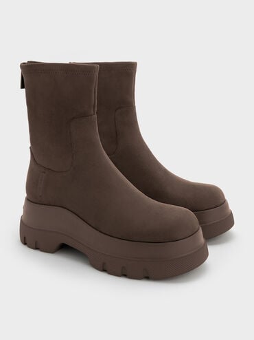 Leoi Faux Suede Back-Zip Chunky Ankle Boots, Dark Brown Textured, hi-res