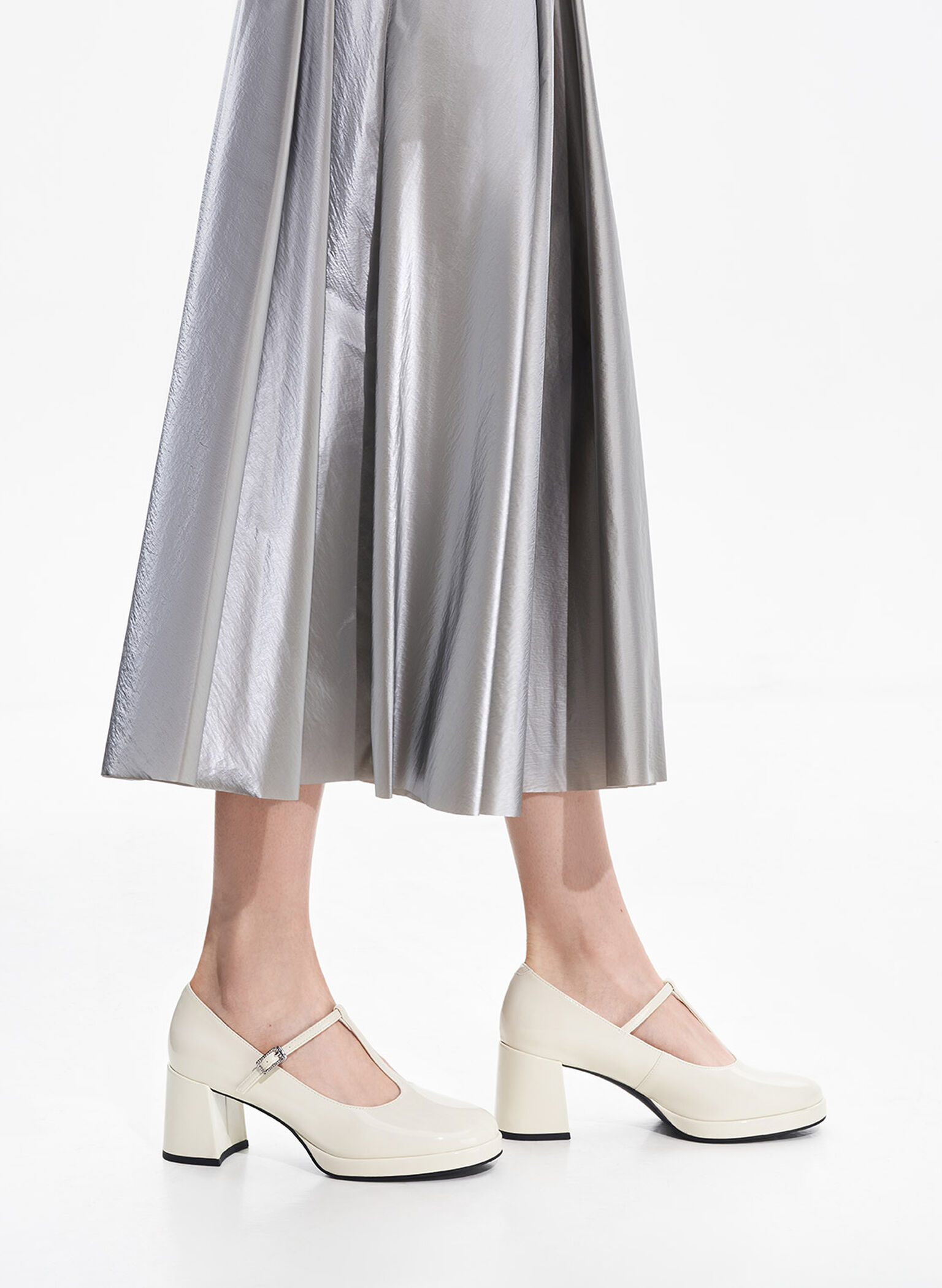 Crystal-Buckle T-Bar Mary Jane Pumps, Chalk, hi-res