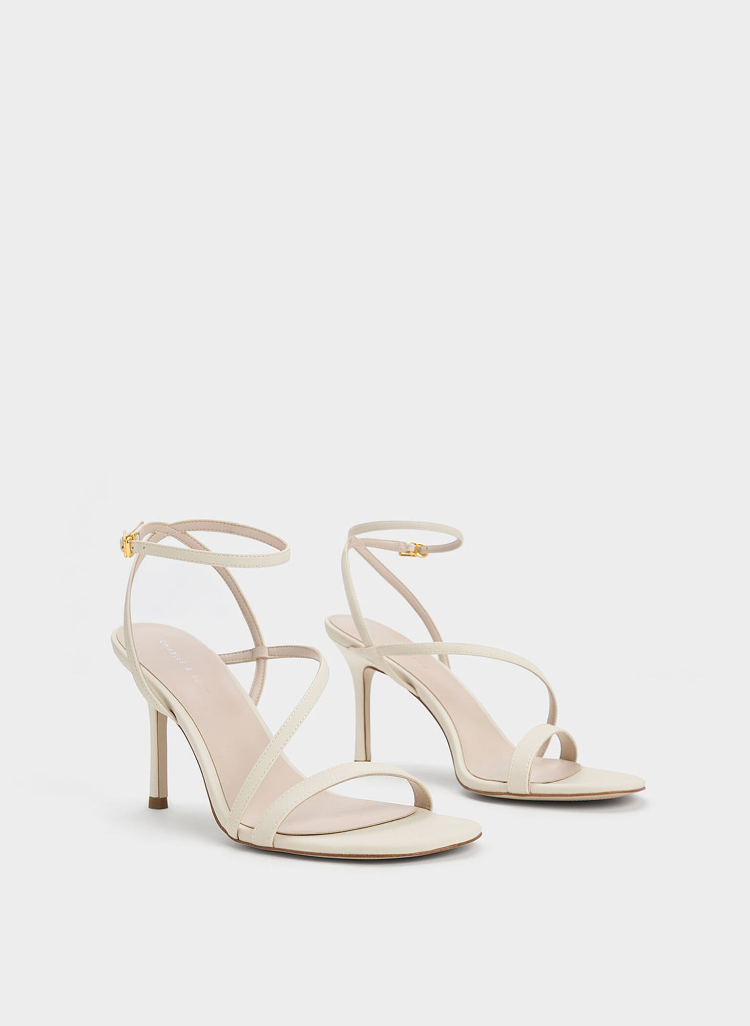 Asymmetric Strappy Heeled Sandals, Chalk, hi-res