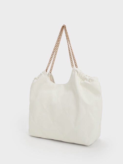 Braided Handle Tote Bag, White, hi-res