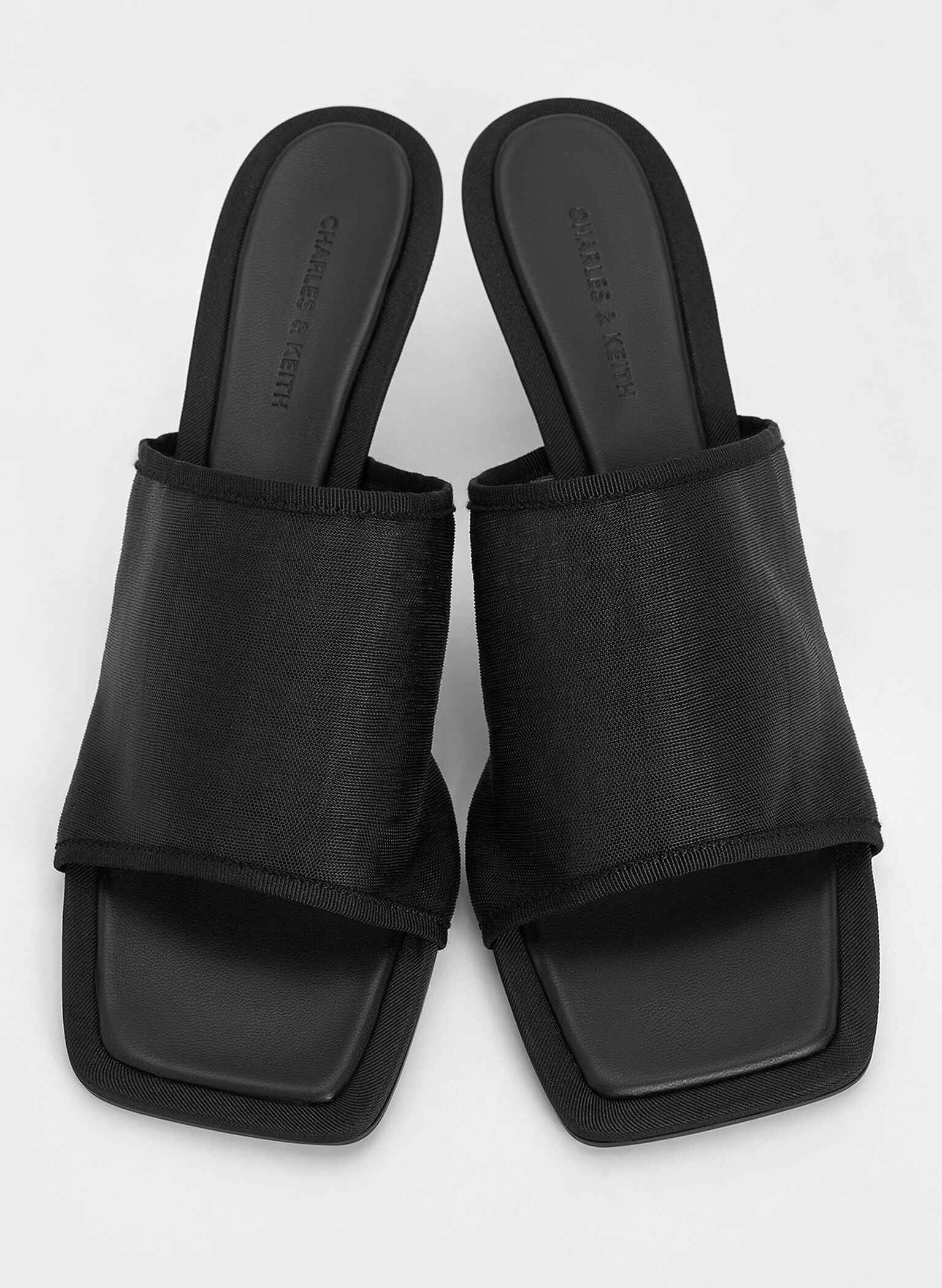 Loren Mesh Kitten-Heel Mules, Black Textured, hi-res