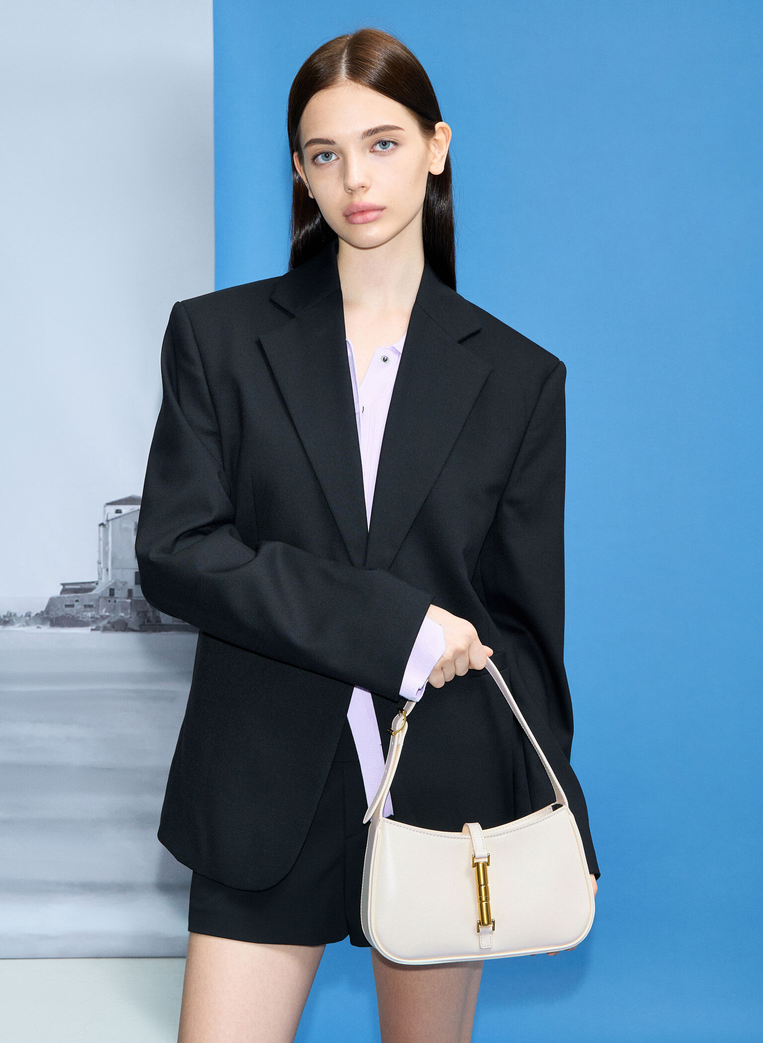 Cesia Metallic Accent Shoulder Bag, Cream, hi-res