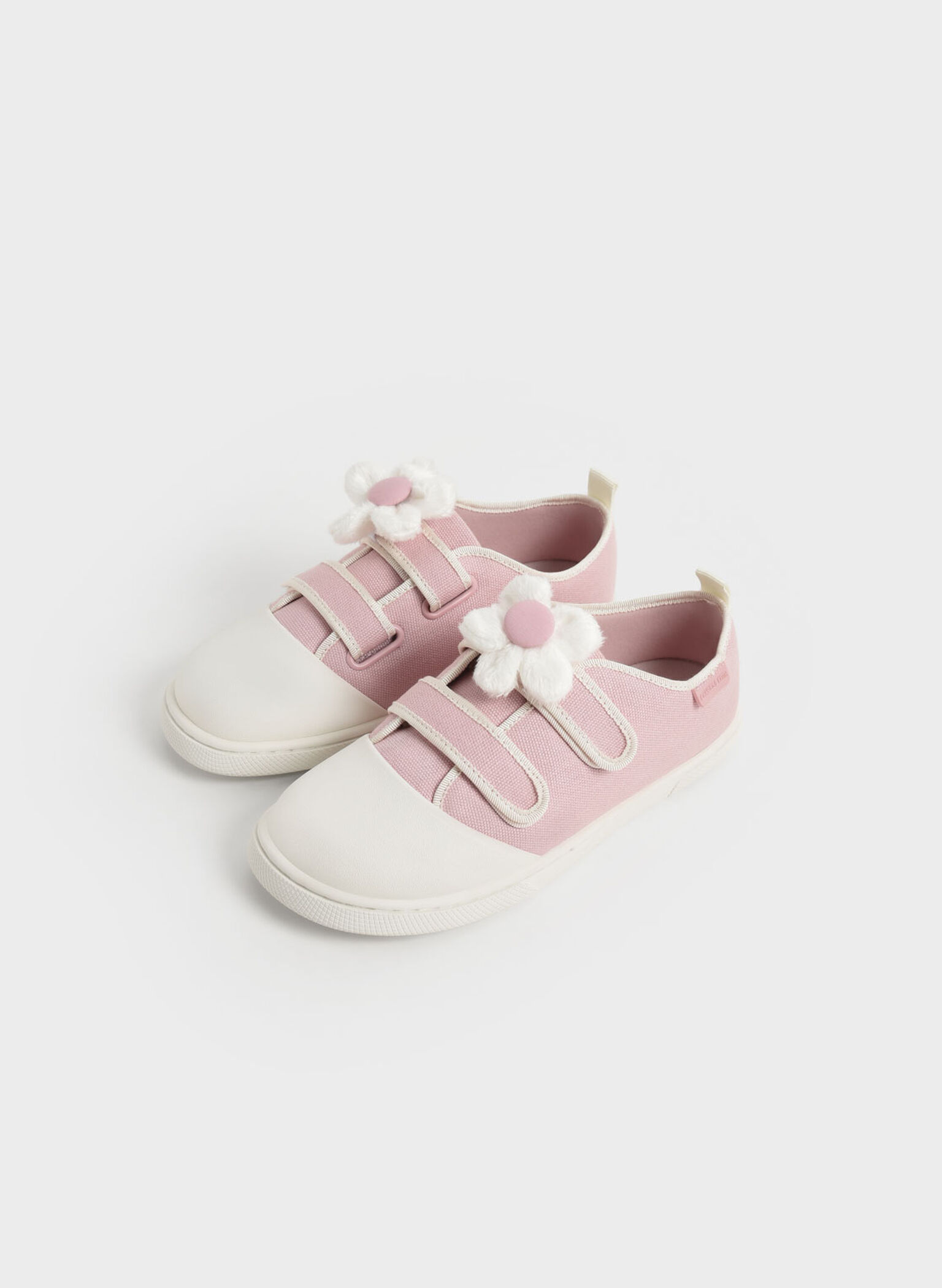 Girls' Flower-Embellished Canvas Sneakers, Light Pink, hi-res