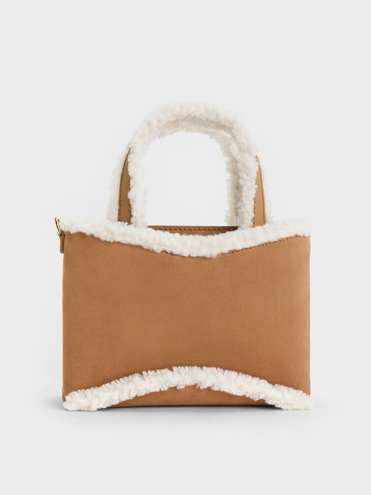 Mini Sybill Faux Suede Fur-Trim Tote Bag, Multi, hi-res
