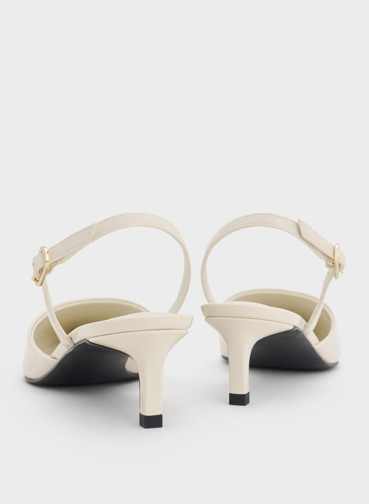 Patent Pointed-Toe Slingback Kitten Heels, Chalk, hi-res