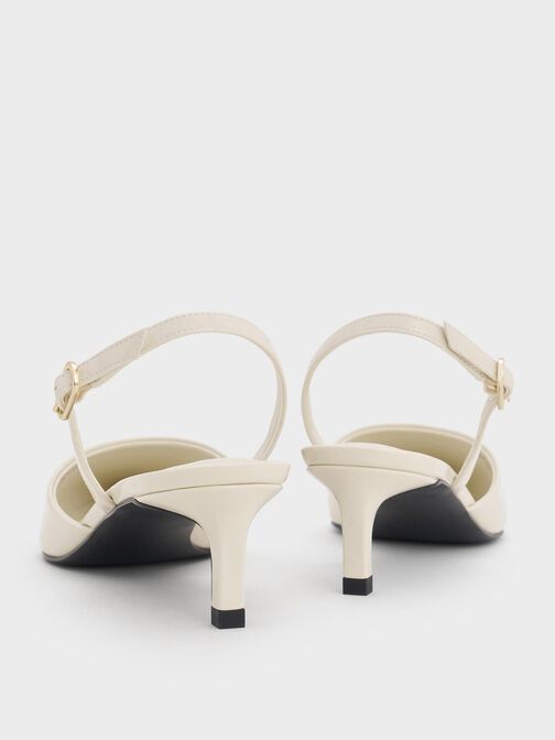 Patent Pointed-Toe Slingback Kitten Heels, Chalk, hi-res