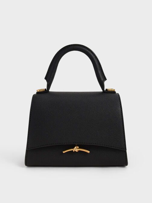 Huxley Metallic Push-Lock Top Handle Bag, Black, hi-res