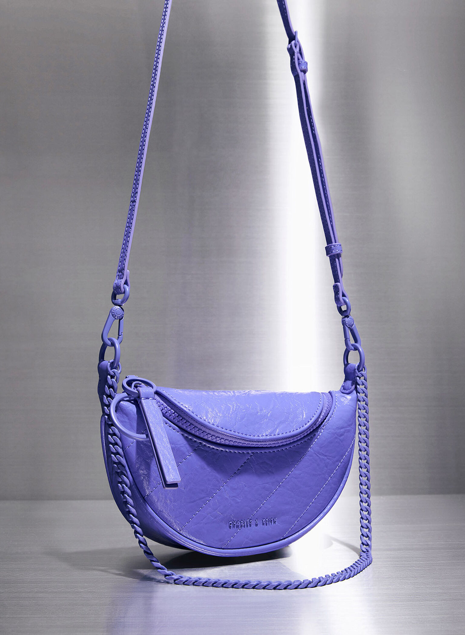 Philomena Half-Moon Crossbody Bag, Purple, hi-res
