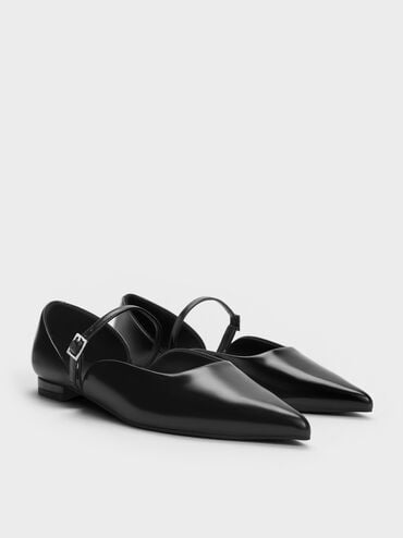 Pointed-Toe D'Orsay Mary Janes, Black, hi-res