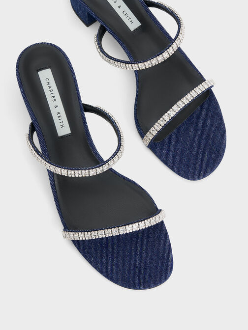 Ambrosia Denim Gem-Embellished Mules, Blue, hi-res