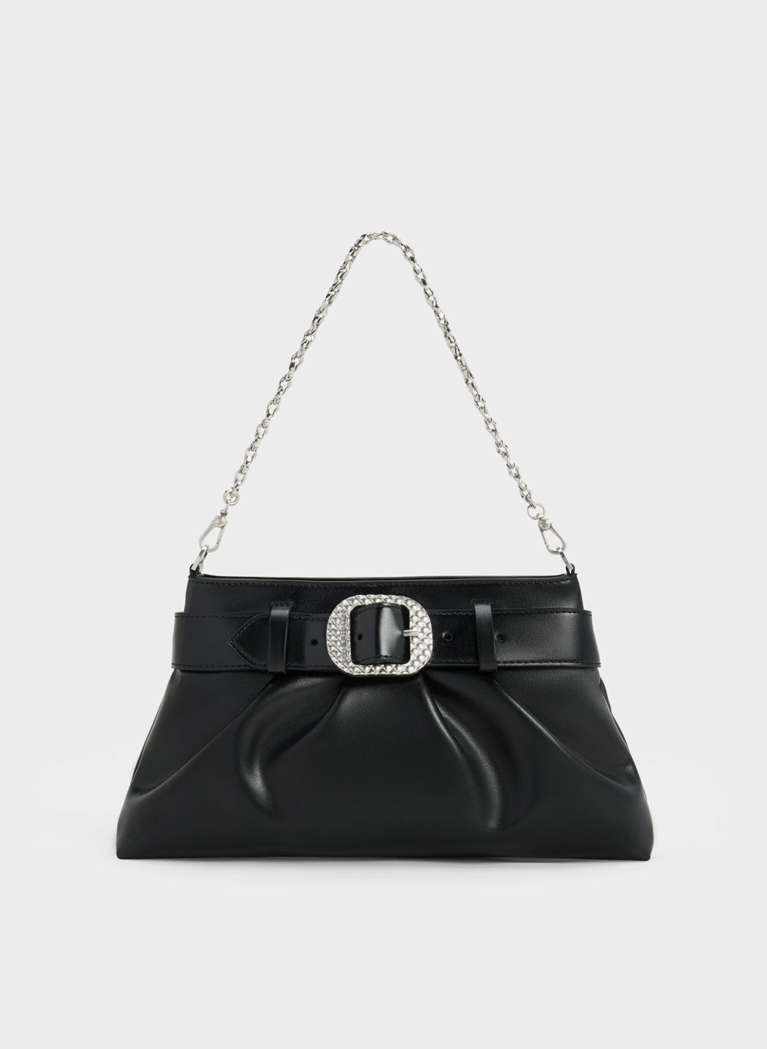 Avis Belted Ruched Shoulder Bag, Noir, hi-res