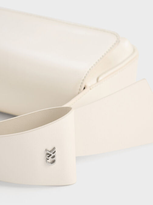 Leather Bow Top-Handle Bag, White, hi-res