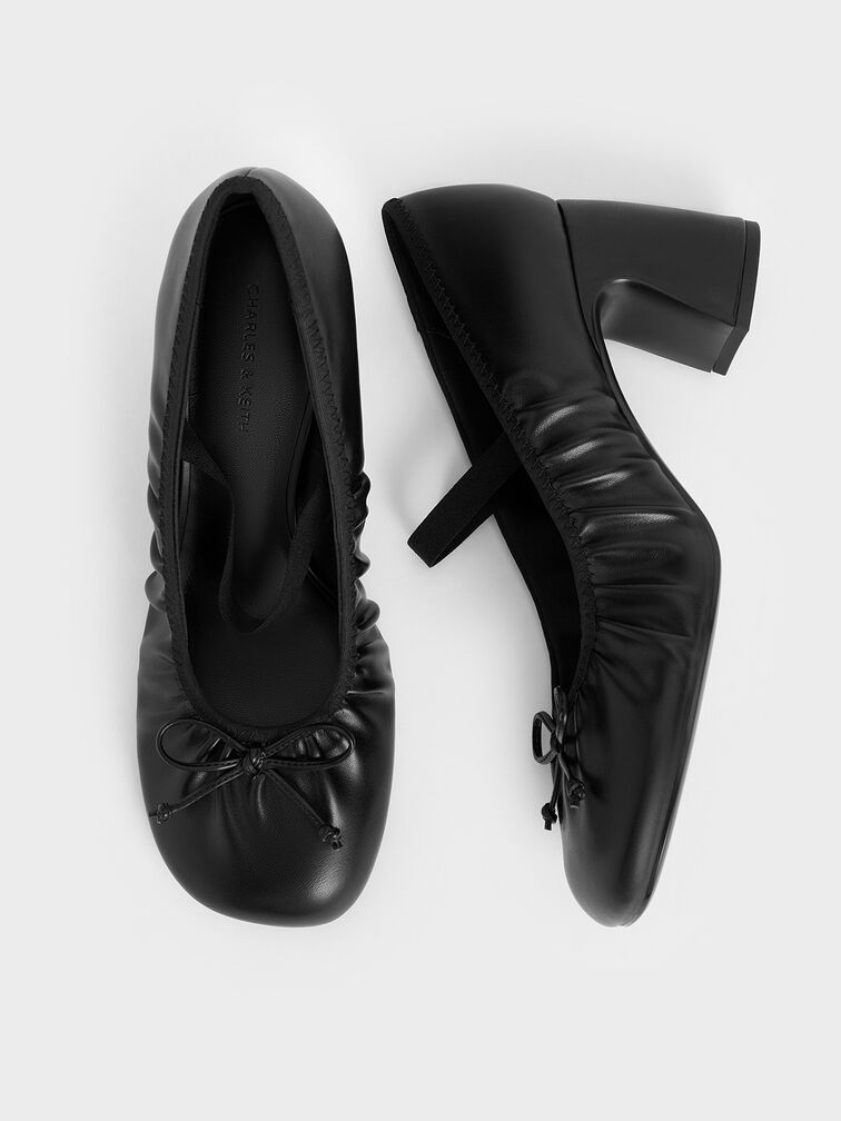 Mino Ruched Mary Jane Pumps, Black, hi-res