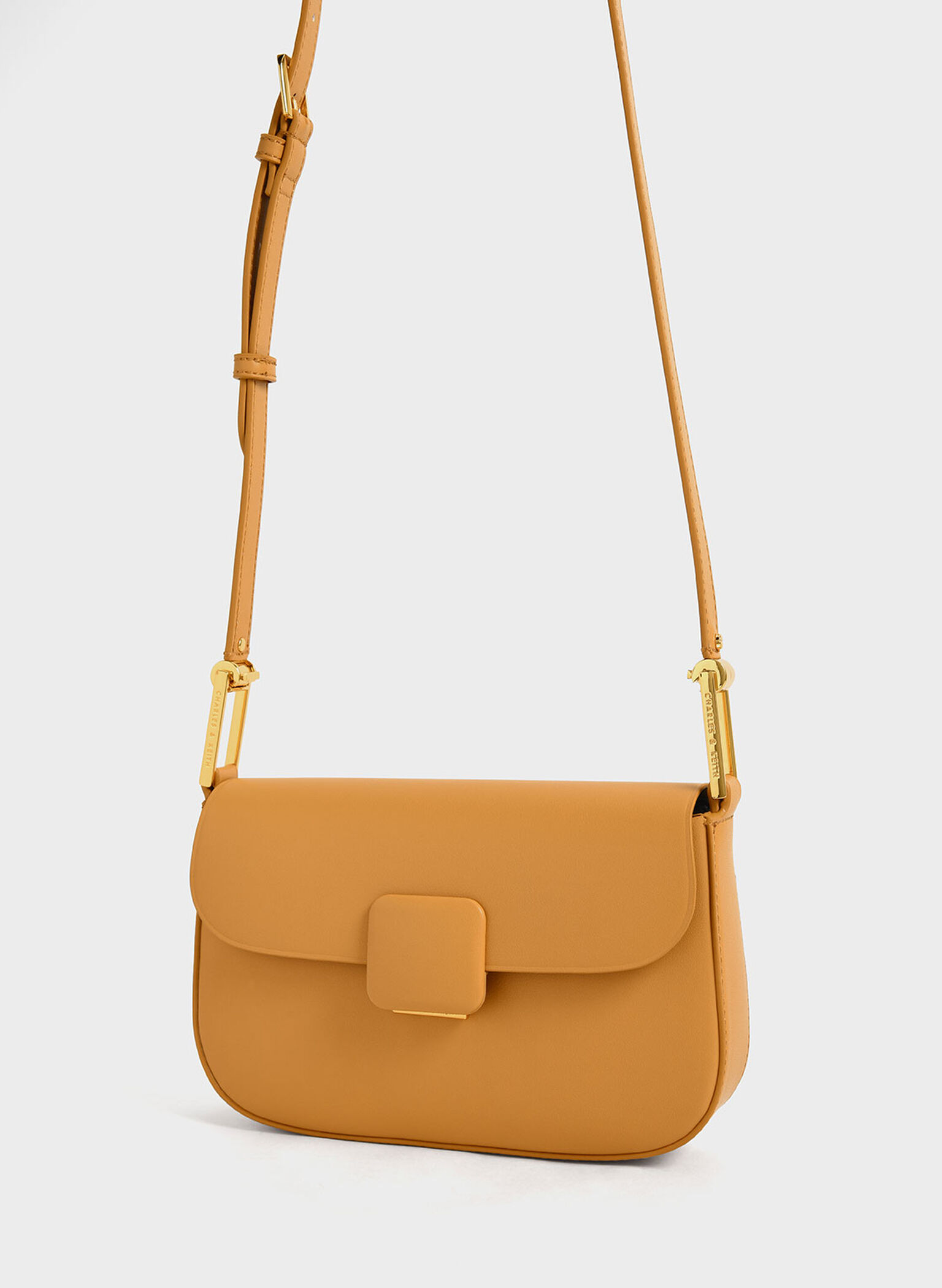 Orange Koa Square Push-Lock Shoulder Bag - CHARLES & KEITH UK
