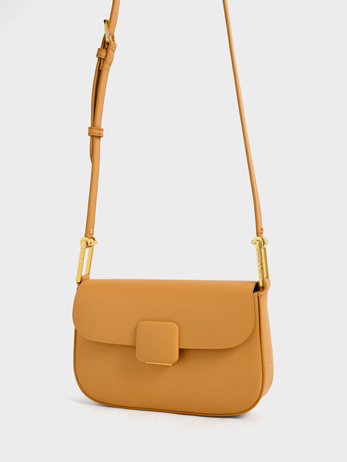 Koa Square Push-Lock Shoulder Bag, Orange, hi-res