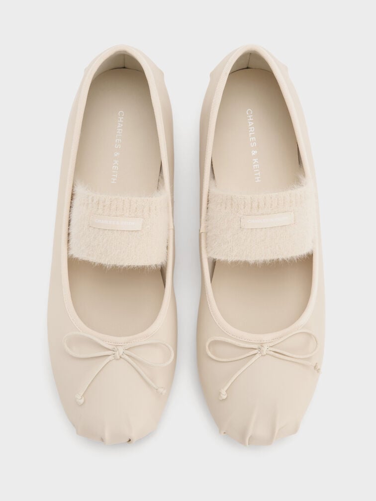 Winona Bow Furry-Strap Mary Jane Flats, Chalk, hi-res