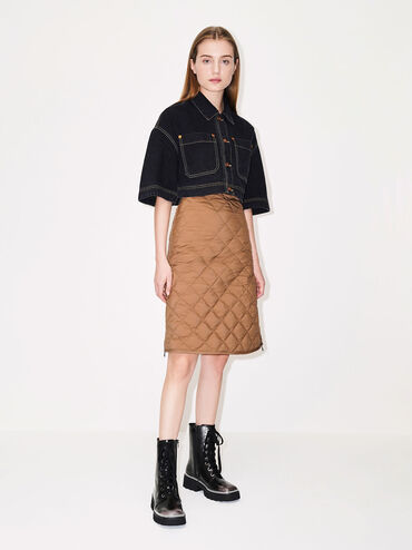 Chain-Trim Lace-Up Boots, Dark Grey, hi-res