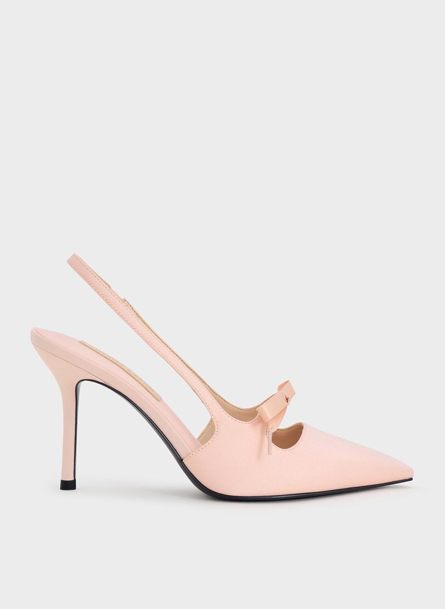 Satin Bow Pointed-Toe Slingback Pumps, Light Pink, hi-res