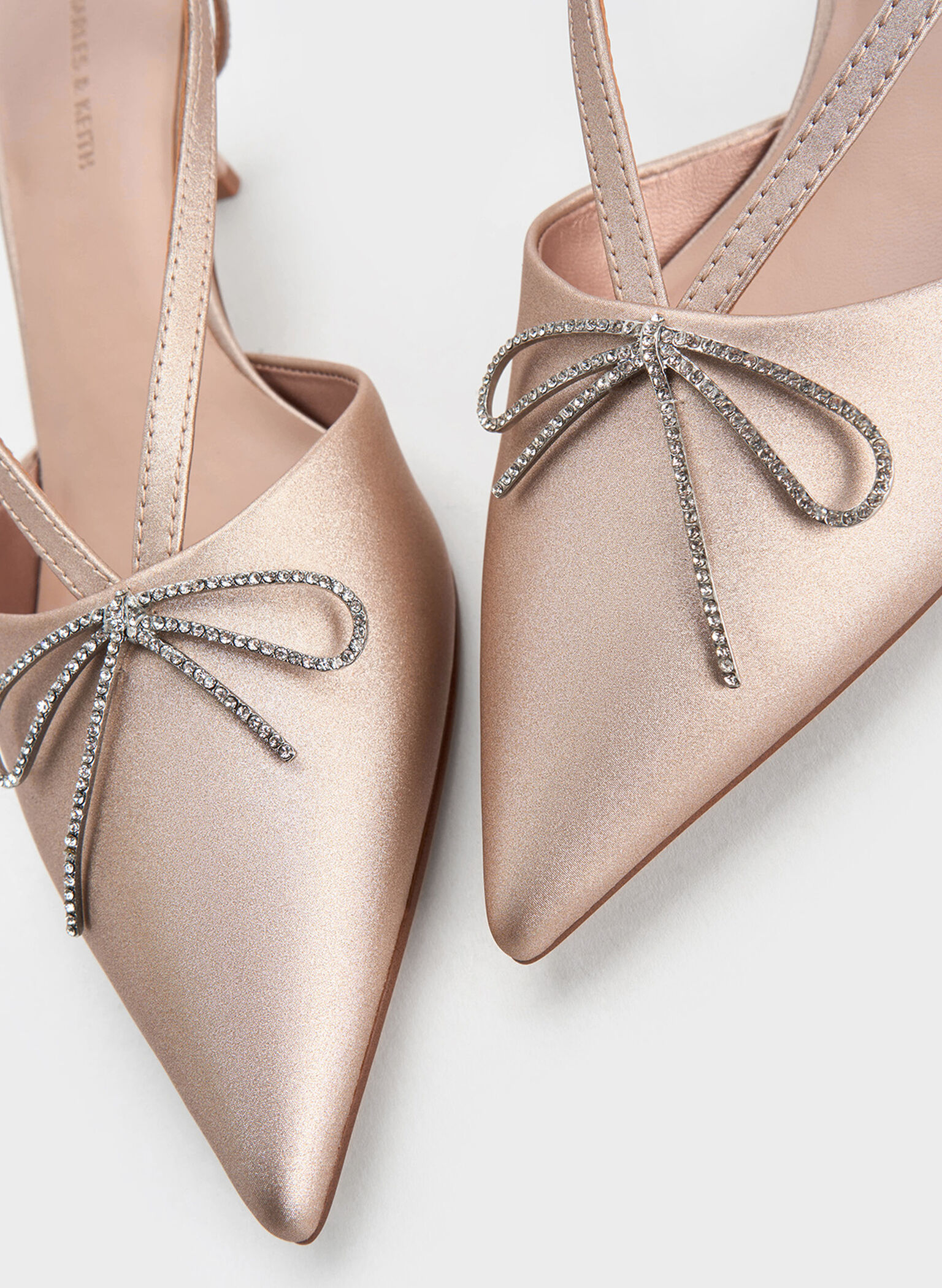 Crystal-Bow Kitten-Heel Slingback Pumps, Nude, hi-res