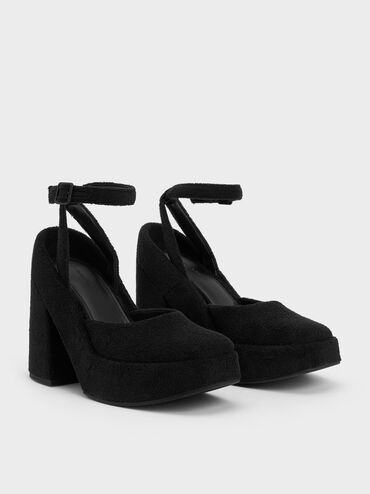 Loey Ankle-Strap Platform Pumps, Black Textured, hi-res