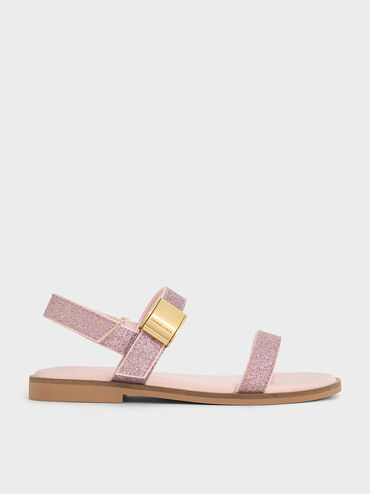 Girls' Yvette Glittered Double Strap Sandals, Pink, hi-res