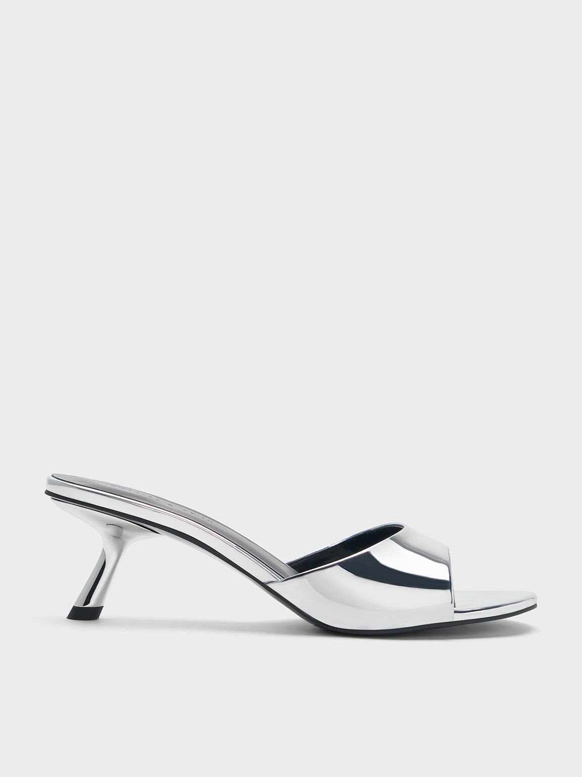 Metallic Slant Heel Mules Silver