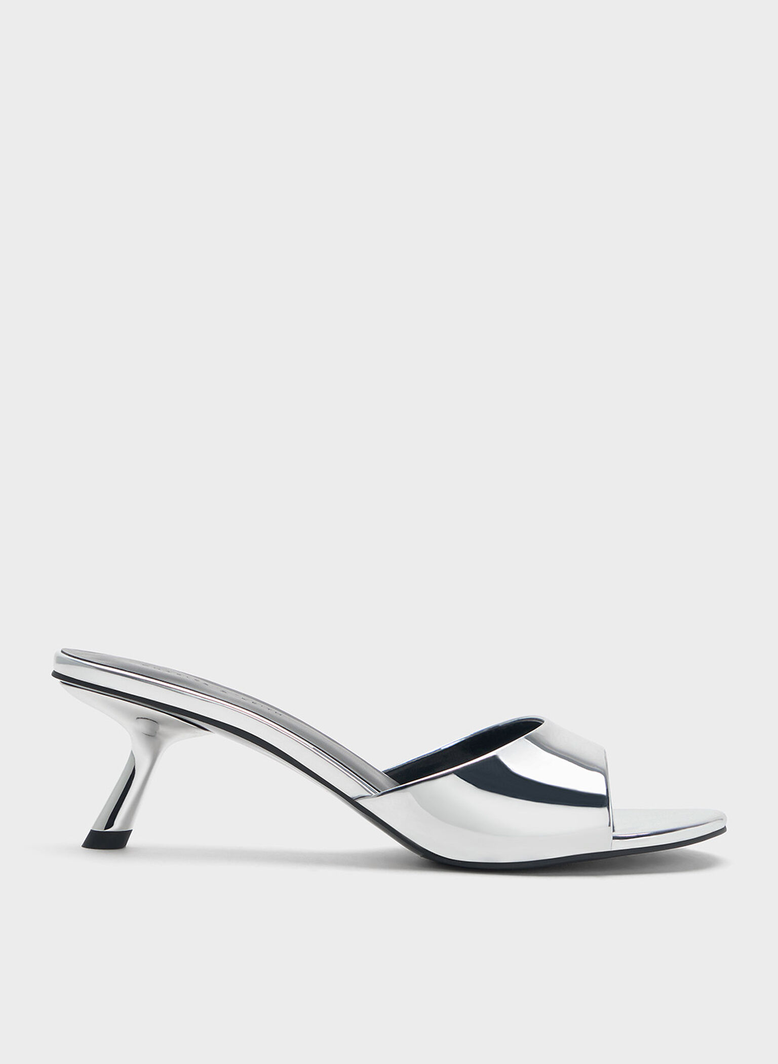 Metallic Slant Heel Mules, Silver, hi-res